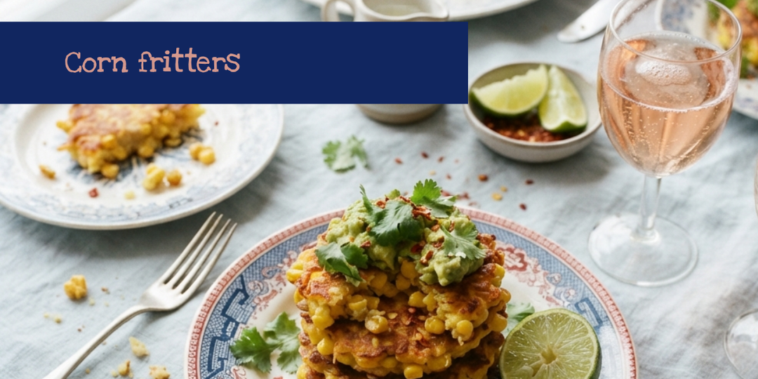 Food Pairing | Bull In A China Shop Scarlett Bubbles Corn Fritters with Smashed Avocado and Lime