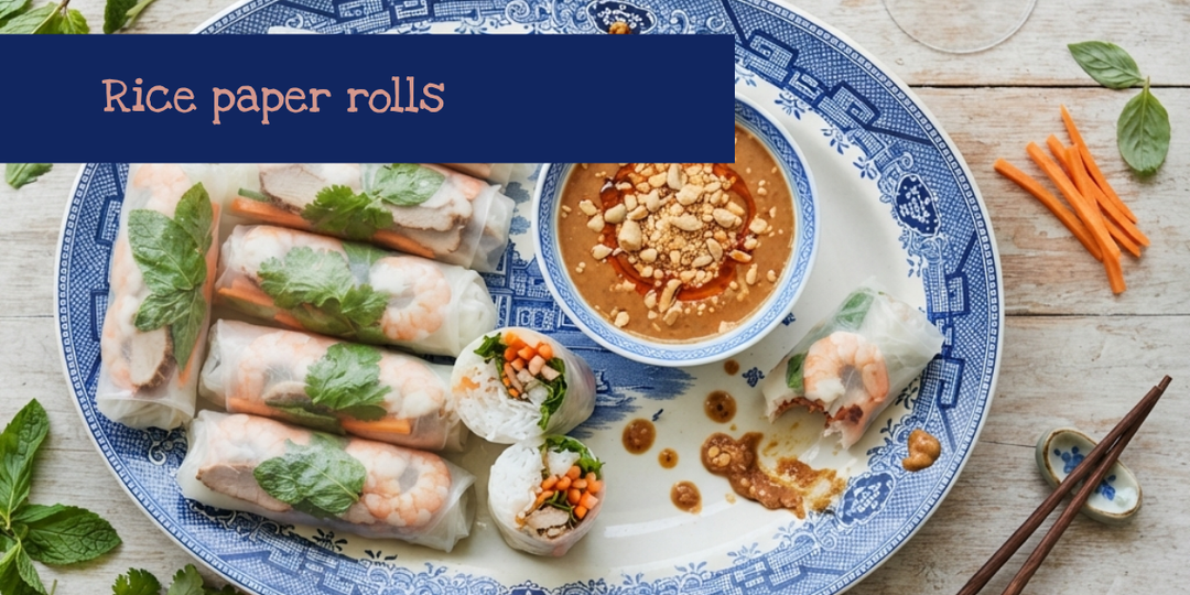Food Pairing | Bull In A China Shop Scarlett Bubbles Rice Paper Rolls with Mint, Coriander and Peanut Sauce